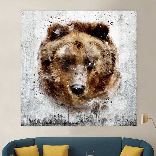 Abstract Bear Head Print On Canvas Wild Animal Wall Art Bear Illustration Print Original Bear Art Creative Wall Hanging Decor for Indie Room