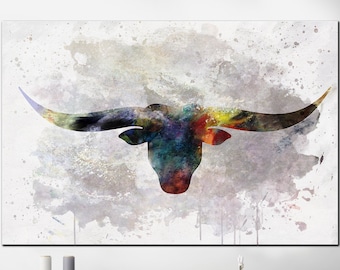 Buffalo Head Print on Canvas Texas Longhorn Art Cow Canvas Wall Art Modern Multi Panel Print Wall Hanging Decor Animal Lover Gift Wall Art