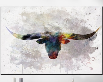 Buffalo Head Print su tela Texas Longhorn Art Mucca Tela Wall Art Modern Multi Panel Print Wall Decor Animal Lover Gift Wall Art