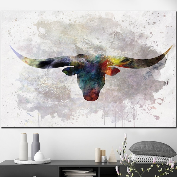 Buffalo Head Print on Canvas Texas Longhorn Art Cow Canvas Wall Art Modern Multi Panel Print Wall Hanging Decor Animal Lover Gift Wall Art
