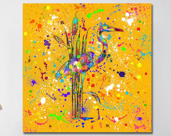 Original Abstract Heron Print On Canvas Colorful Bird Paint Textured Wall Hanging Decor Animal Art for Home