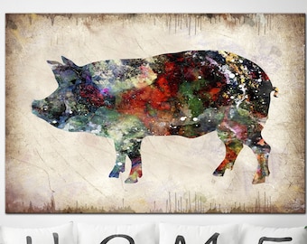 Stampa di maiale astratta su tela Animali da fattoria Opera d'arte Animali domestici originali Stampa su più pannelli Illustrazione Wall Art per Indie Room Decor