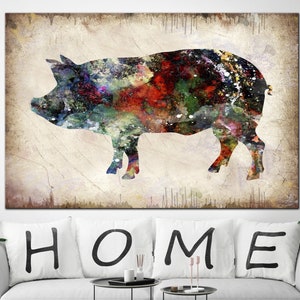 Abstract Pig Print On Canvas Farm Animals Artwork Original Domestic Animals Multi Panel Print Illustration Wall Art for Indie Room Decor image 1