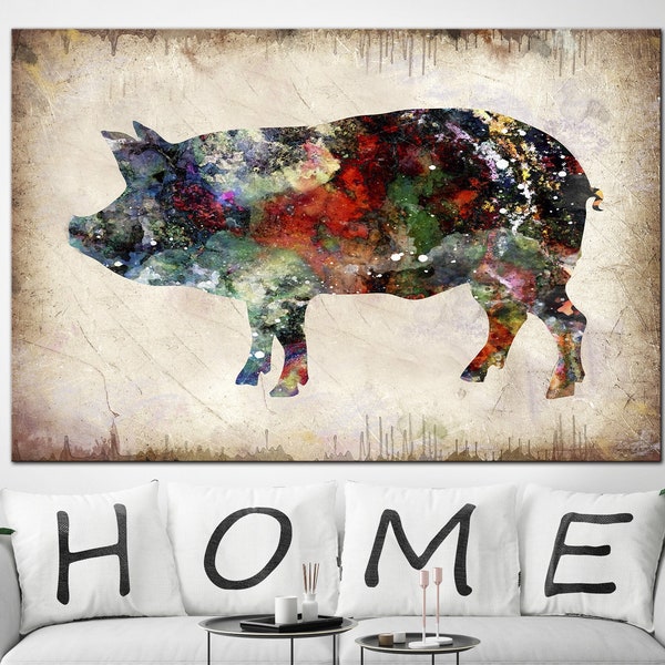 Abstract Pig Print On Canvas Farm Animals Artwork Original Domestic Animals Multi Panel Print Illustration Wall Art for Indie Room Decor