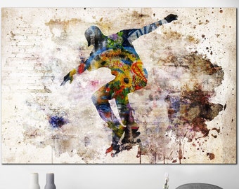 Original Abstrakter Skater Print auf Leinwand Sport Motivationsdruck Sportler Silhouette Multi Panel Print Geschenk für Sportler für Wohnzimmer