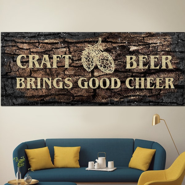 Craft Bierschild Druck auf Leinwand bringt gute Laune Zeichen Kreatives Bier Unternehmen Logo Wandbehang Dekor Home Bar Dekor Custom Keller Bar Schild