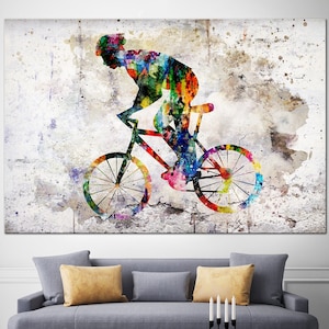 Abstract Cyclist Print On Canvas Road Bicycle Racing Poster Cyclist Print Cycling Illustration Road Cyclist Race Wall Hanging Deocr Wall Art image 1