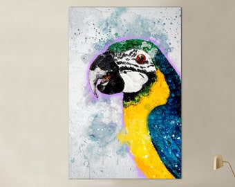Abstract Parrot Print On Canvas Colorful Bird Art Modern Parrot Wall Art Illustration Print Creative Wall Hanging Decor for Indie Room Decor