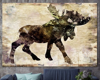 Moose Print Canvas Woodland Animal Wall Art Moose Art Poster Wild Animal Wall Art Animal Silhouette Poster Wild Nature Print for Lake House