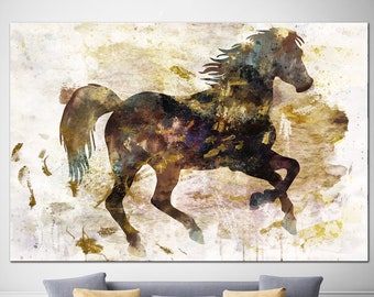 Large Horse Print on Canvas Modern Horse Running Horse Wall Art Western Decor Horse Silhouette Print for Living Room Wall Decor