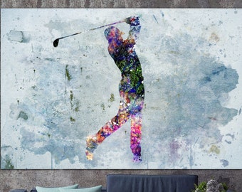 Abstract Golf Player Wall Art Sport Print Golf Player Silhouette Art Sportsman Multi Panel Print Sport Motivational Art for Living Room