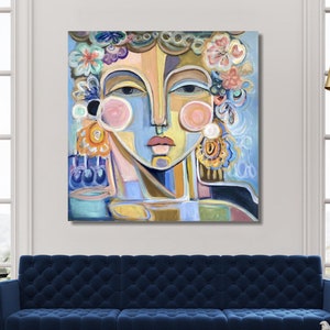Original Abstract Woman Portrait Colorful Wall Decor