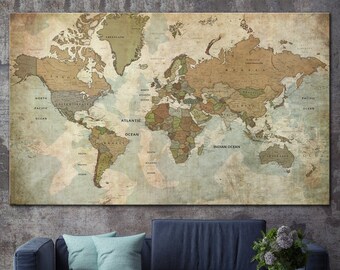 World Map Canvas Etsy