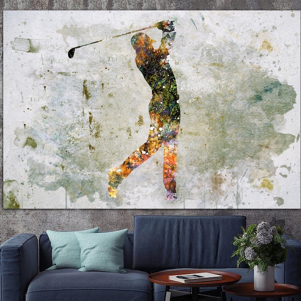 Abstract Golf Player Canvas Wall Art Golf Motivational Print Golf Player Poster Sportsman Silhouette Multi Panel Print for Living Room Decor