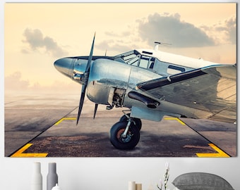 Large Airplane Print on Canvas Vintage Aircraft Poster Classic Airplane Wall Art Multi Panel Print Wall Hanging Decor for Office