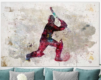 Abstract Cricket Player Canvas Art Cricket Motivational Print Cricket Player Poster Sportsman Silhouette Multi Panel Print Living Room Decor