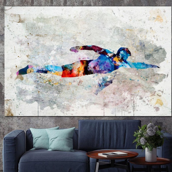 Swimmer Canvas Art Silhouette Swimmer Wall Print Swimming Modern Art Multi Panel Print Sport Motavational Print Art Swimming Pool Decor