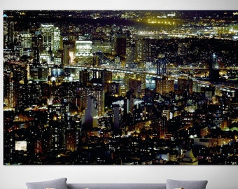 Brooklyn Bridge Photo Print Night City Canvas Wall Art New York City Multi Panel Print Wall Hanging Decor Cityscape Art