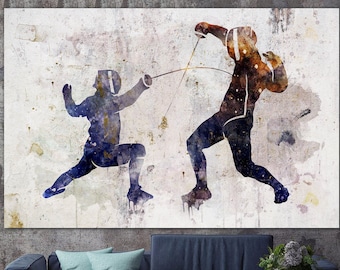 Abstract Fencers Canvas Wall Art Sport Motivational Print Fencing Multi Panel Print Gift For Sportsman Wall Hanging Decor for Living Room
