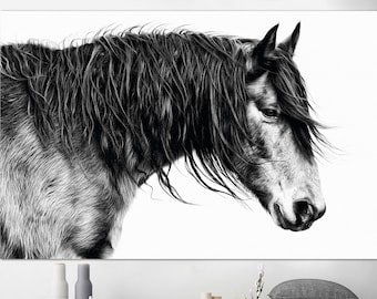 Horse Print on Canvas Black And White Photo Pirnt Animal Multi Panel Photo Poster Wild Animal Print Wall Hangign Decor for Indie Room Decor