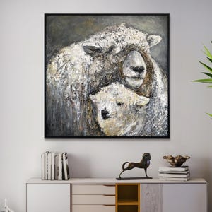 Abstract Sheep Painting Rustic Farmhouse Wall Art