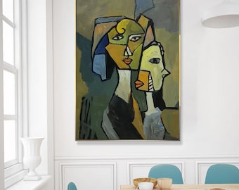 Abstract Cubist Portrait Faces Wall Art - Original Figurative Decor