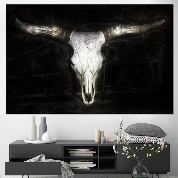 Longhorn Skull su tela Skull Bull Black and White Multi Panel Print Bull Skull Wall Decor Wild Animal Print for Indie Room Wall Decor