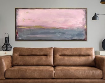 Extra Large Abstract Pink and Blue Abstract Minimalist Landscape Decor