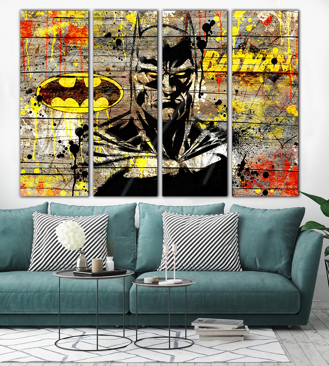 Superhero Print Art Bat Canvas Man Wall Art Pop Art Canvas Etsy