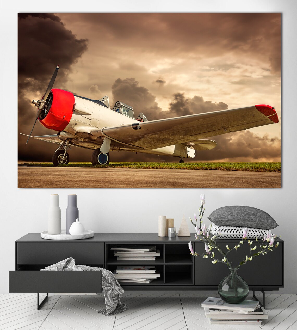 Airplane Canvas Wall Art Vintage Aircraft Brown Print Canvas Etsy