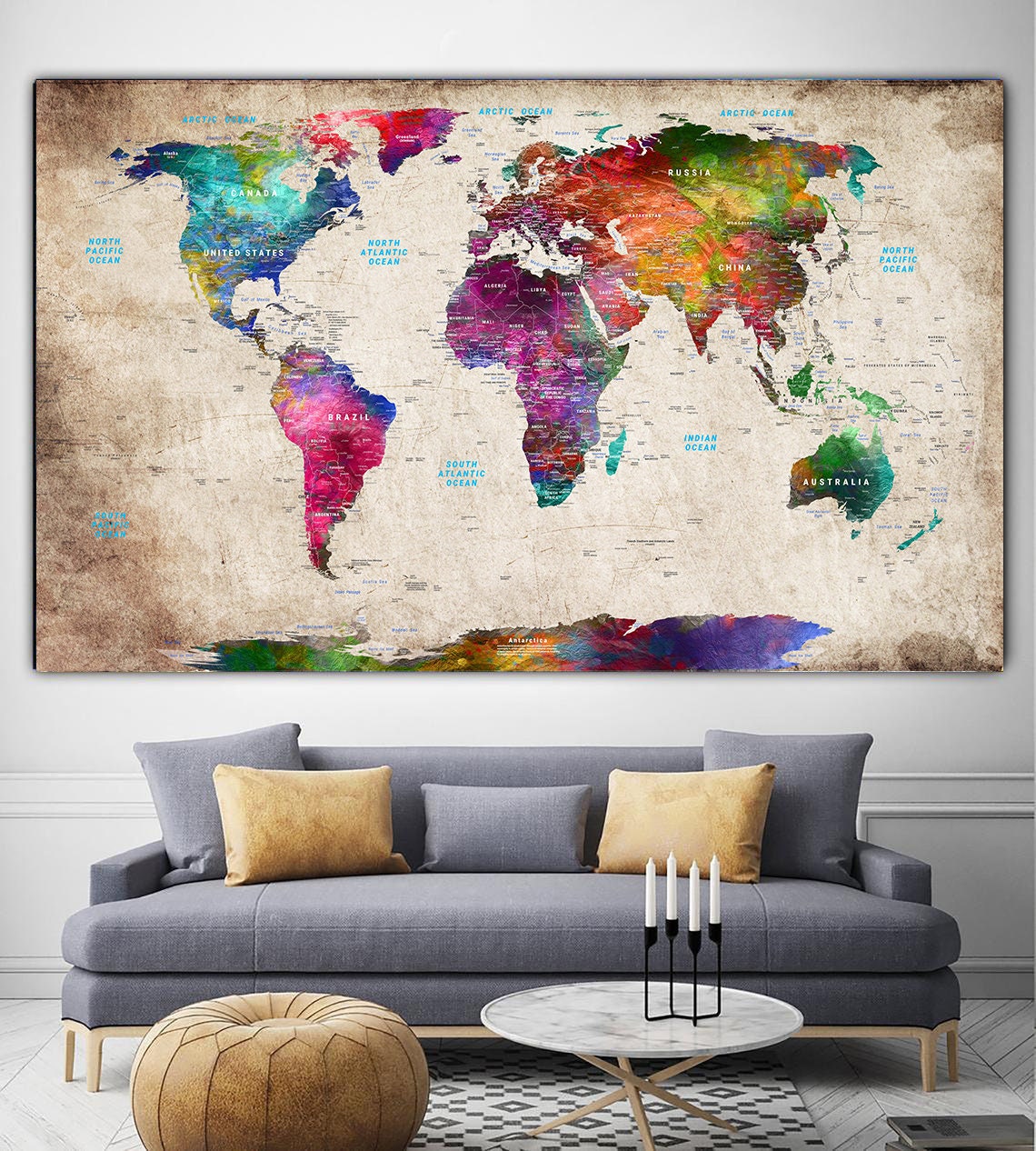 travel map of the world canvas