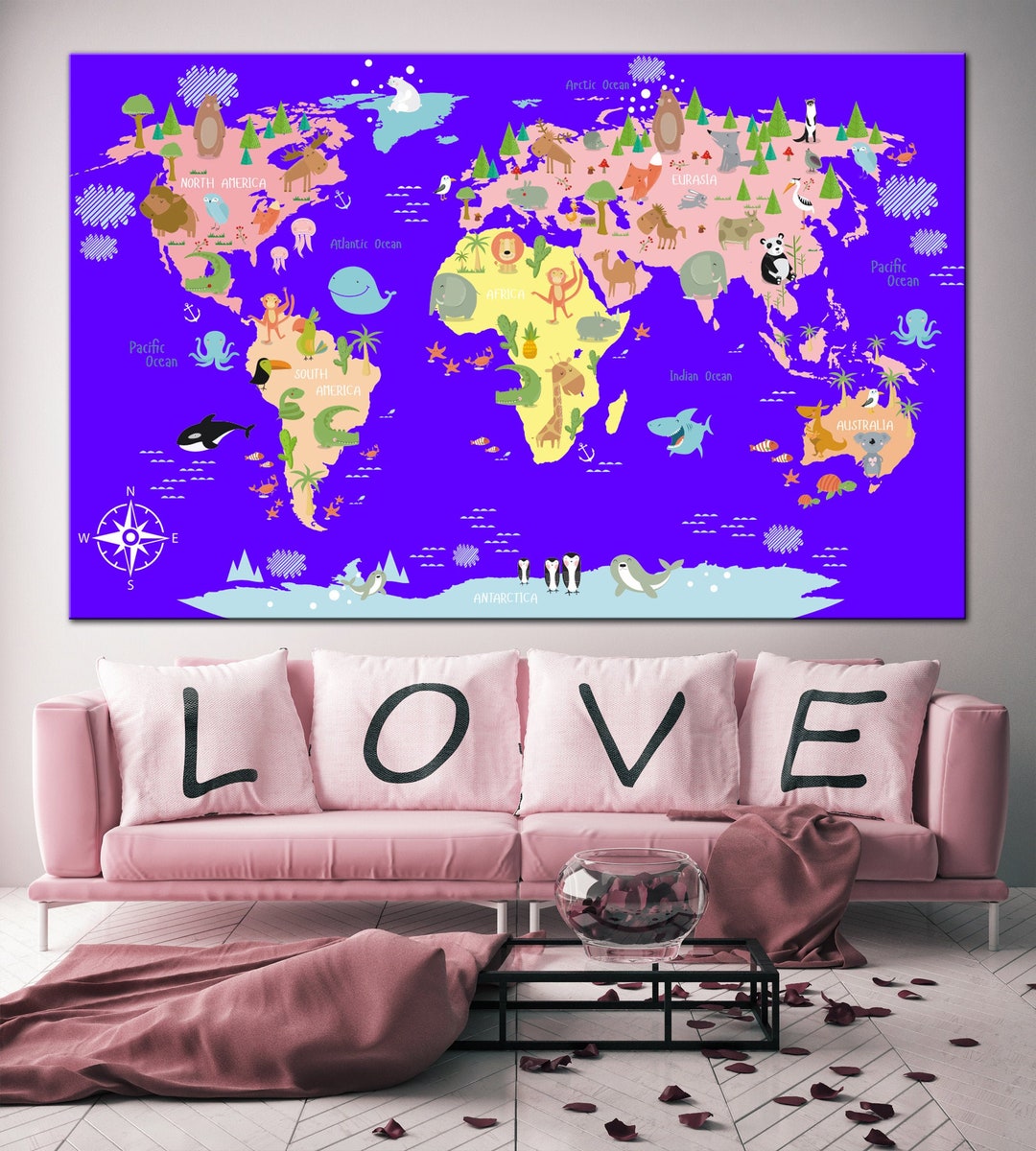 Colorful World Map Print Map of the World Multi Panel Print Map for
