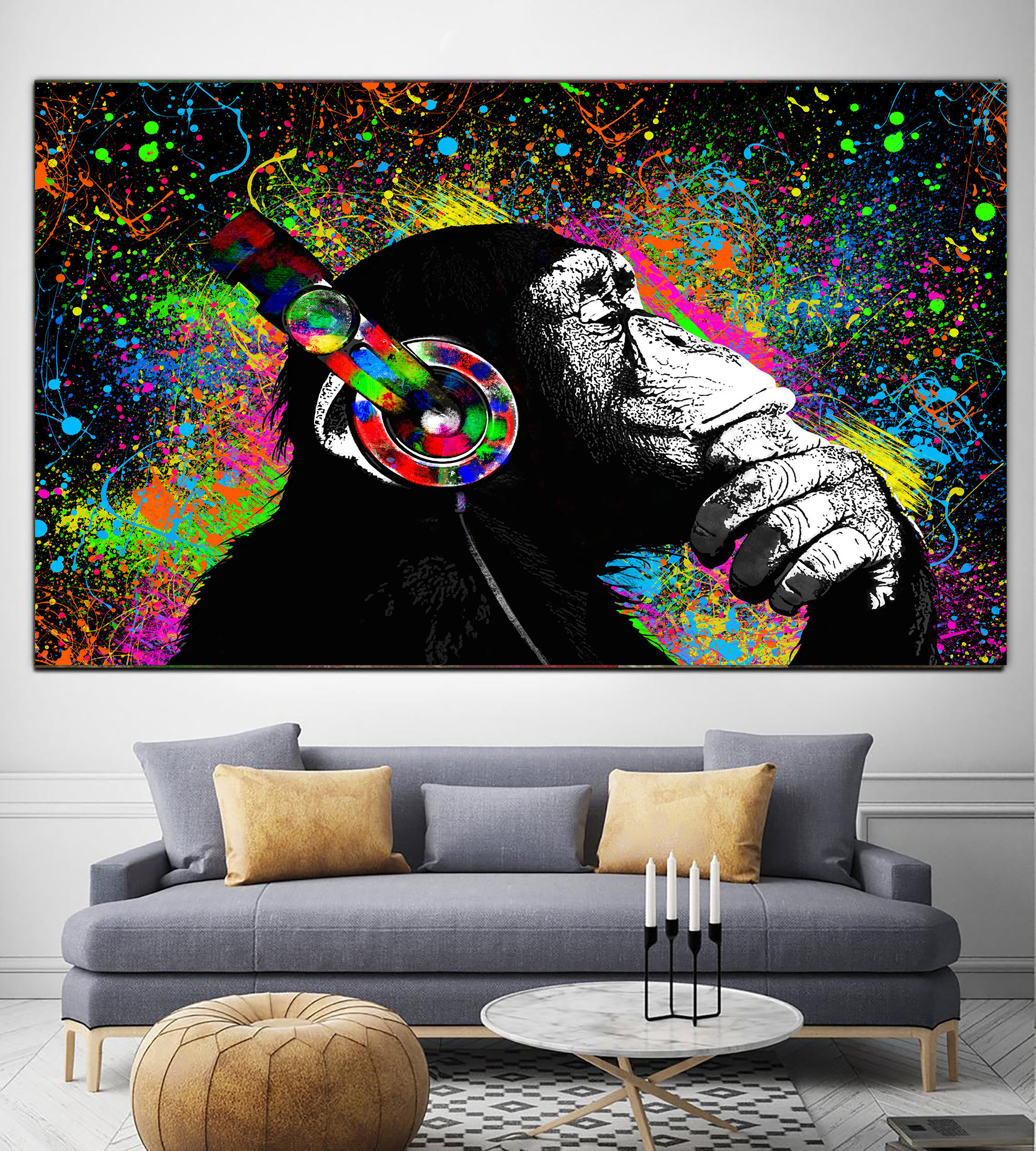 Monkey Canvas Colorful Monkey Wall Art Wild Animals Print Etsy