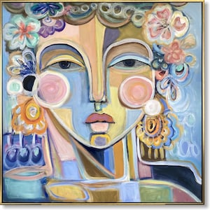 Original Abstract Woman Portrait Colorful Wall Decor
