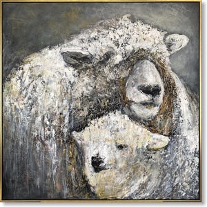Abstract Sheep Painting Rustic Farmhouse Wall Art