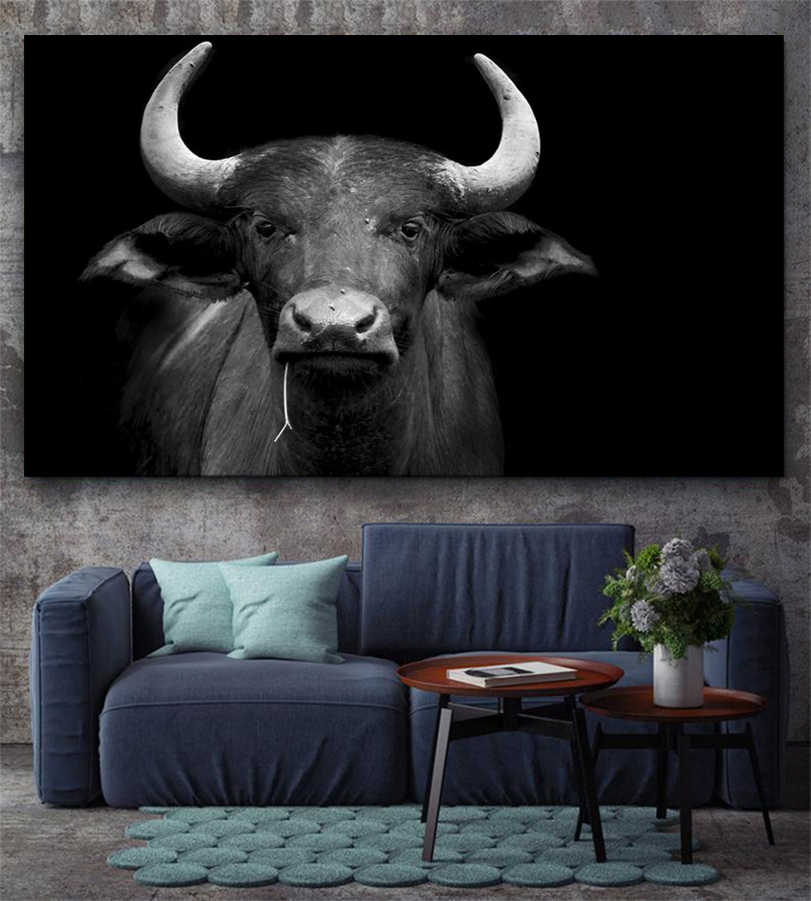 Black And White Wall Art Cow Canvas Bull Wall Art Bull Poster Etsy