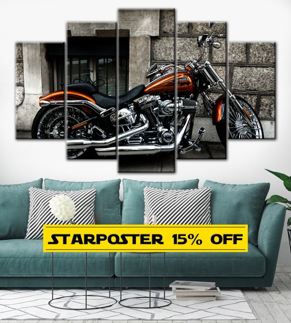 Harley Davidson canvas Vintage Bike Canvas Motorbike wall art Etsy