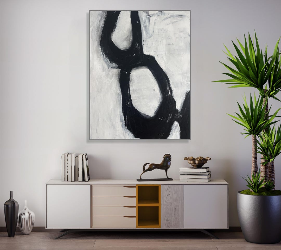 Large Black and White Abstract Painting – Minimalist Modern Canvas Art ...