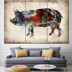 Abstract Pig Print On Canvas Farm Animals Artwork Original Domestic Animals Multi Panel Print Illustration Wall Art for Indie Room Decor image 2