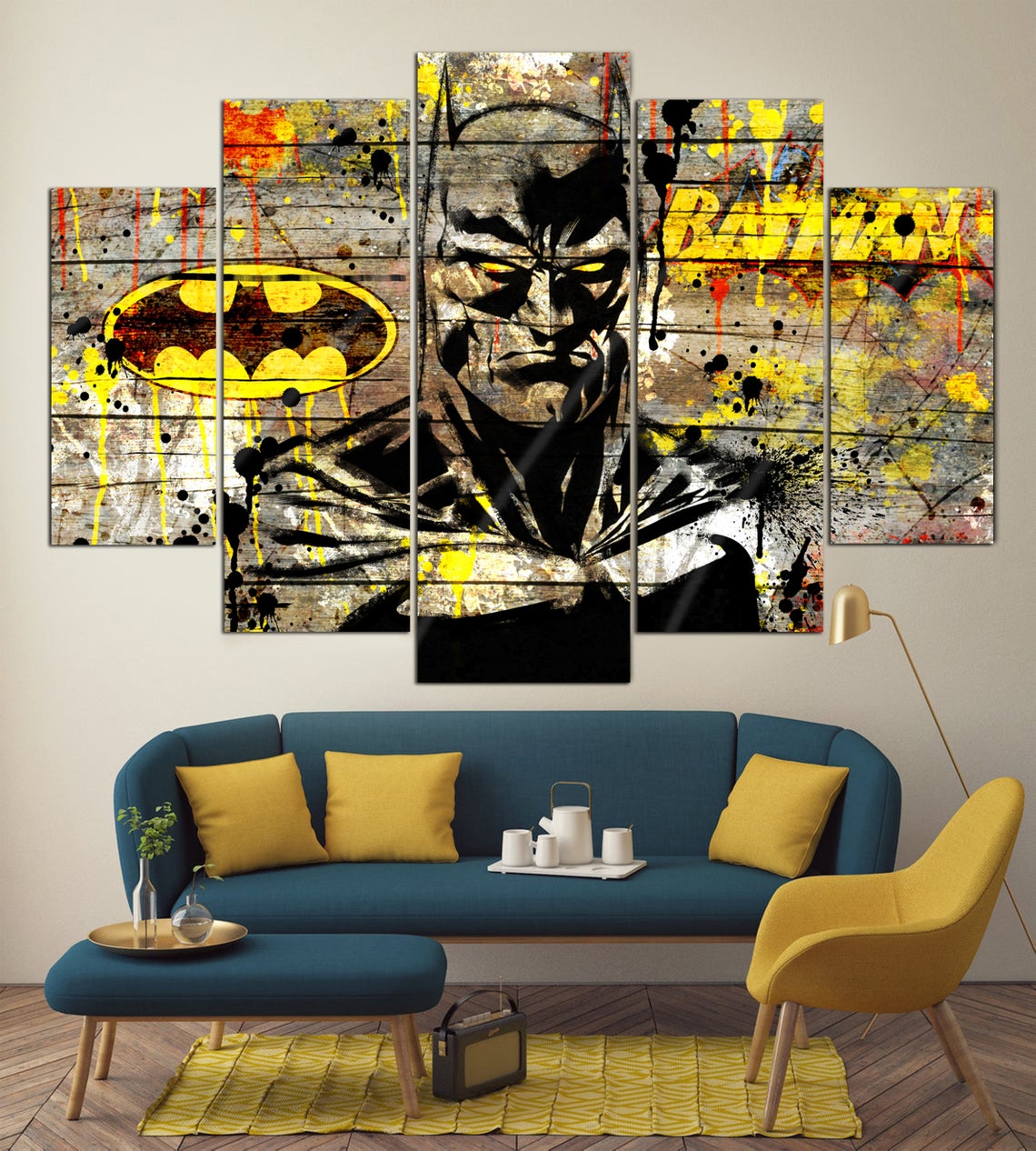 Superhero Print Art Bat Canvas Man Wall Art Pop Art Canvas Etsy