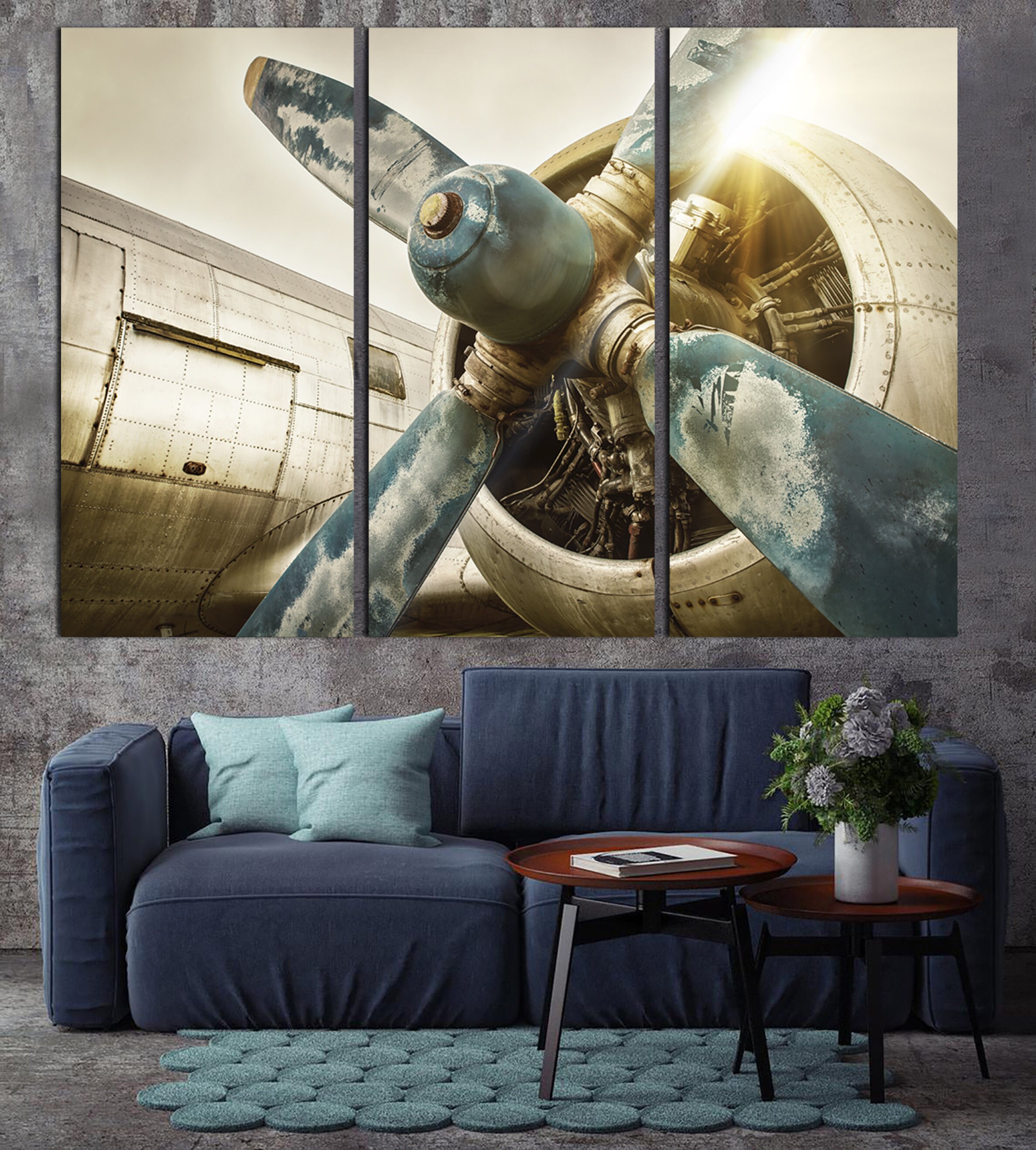 Propeller Wall Art Airplane Canvas Art Military Plane Poster Etsy