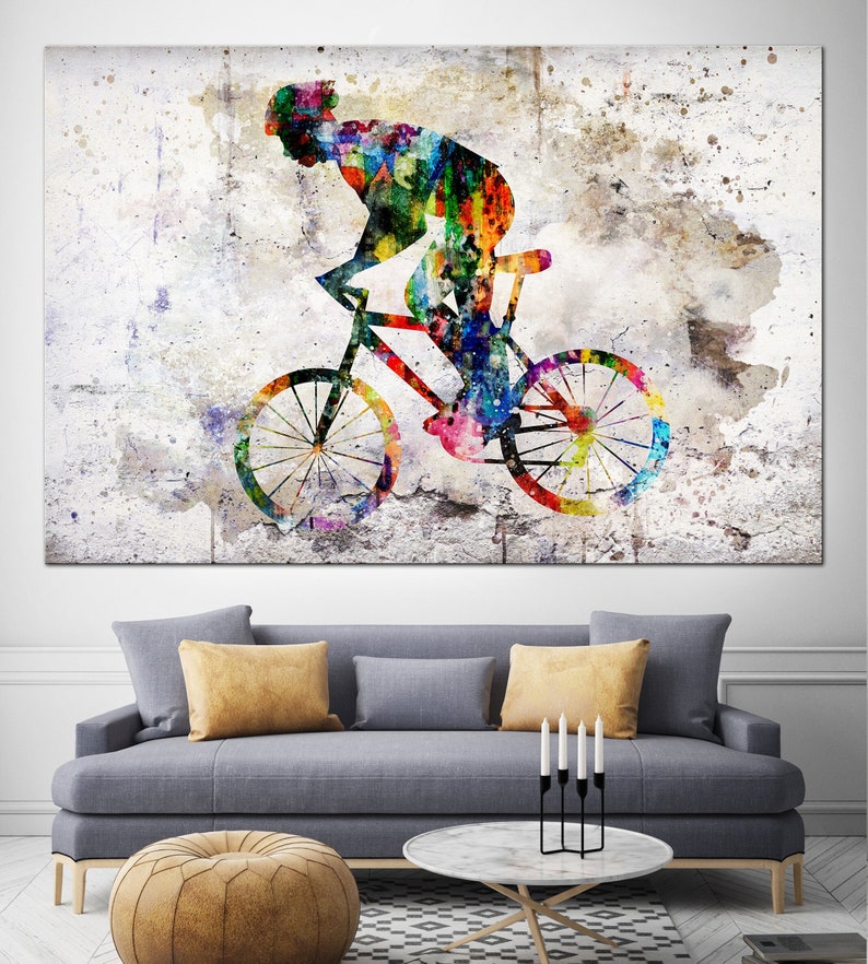 Abstract Cyclist Print On Canvas Road Bicycle Racing Poster Cyclist Print Cycling Illustration Road Cyclist Race Wall Hanging Deocr Wall Art image 1