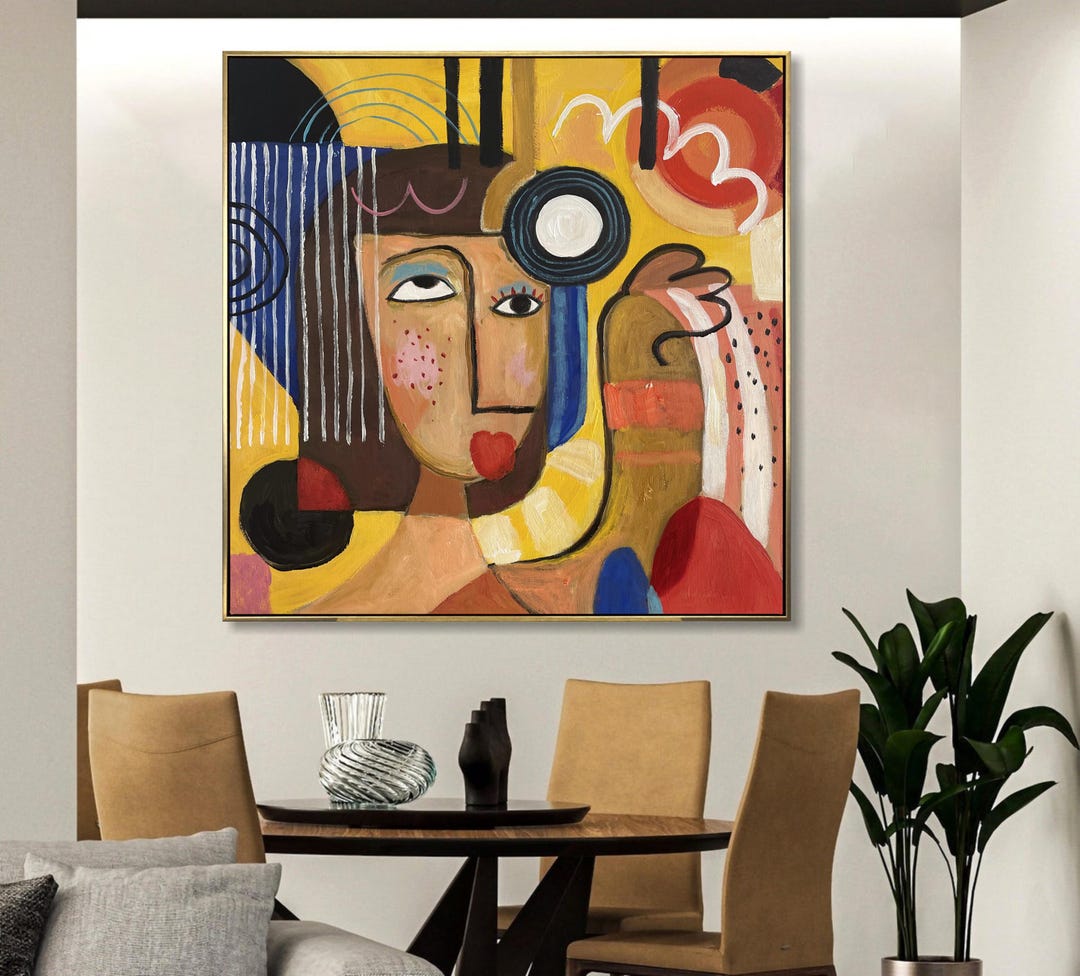 Colorful Abstract Cubist Portrait Painting – Modern Geometric Face Wall ...