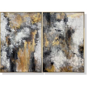 Large Abstract Set of 2 Gold Abstract Paintings on Canvas Luxury Metalic Accent Art Diptych Acrylic Painting Home Wall Decor 2P 46&quot;x60&quot;