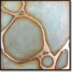 Abstract Painting Geometric Wall Art Large Modern Artwork Blue and Gold Colors Minimalist Wall Art Living Room Wall Art Framed Wall Decor