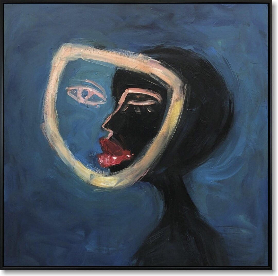 Abstract Face Painting Blue Expressionist Art Large Canvas Unique ...