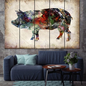 Abstract Pig Print On Canvas Farm Animals Artwork Original Domestic Animals Multi Panel Print Illustration Wall Art for Indie Room Decor image 4