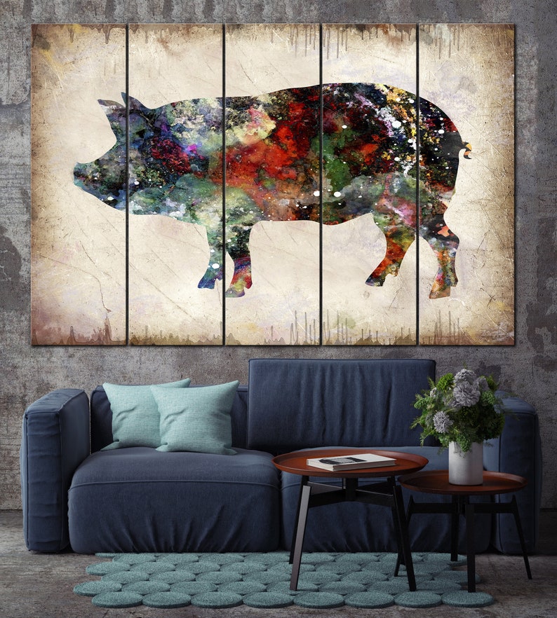 Abstract Pig Print On Canvas Farm Animals Artwork Original Domestic Animals Multi Panel Print Illustration Wall Art for Indie Room Decor image 4