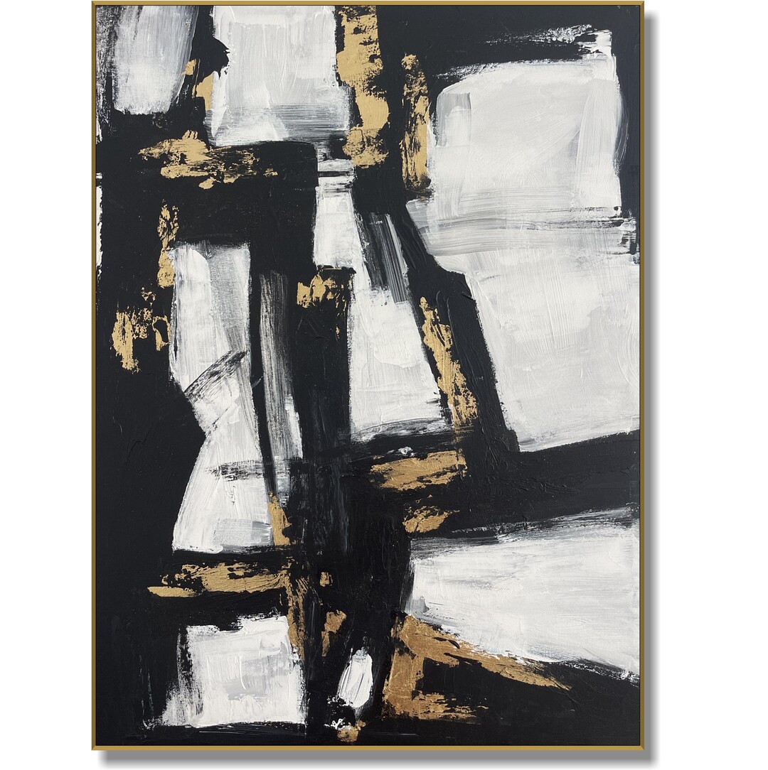 Original Abstract Black and White With Gold Leaf Paintings on Canvas ...