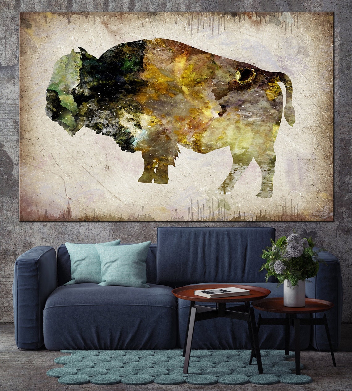 Buffalo Art Print On Canvas Woodland Abstract Animal Wall Art Etsy